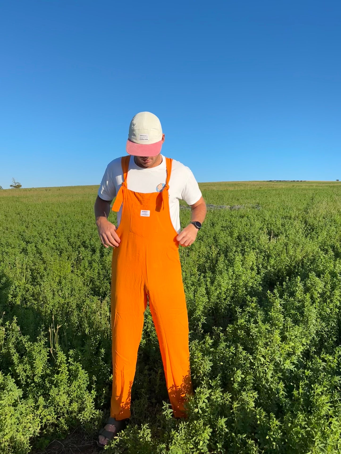 'Orange ray-linen' Long dungaree