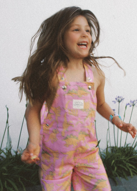 'Baby pink dinosaurs' Kids short dungaree