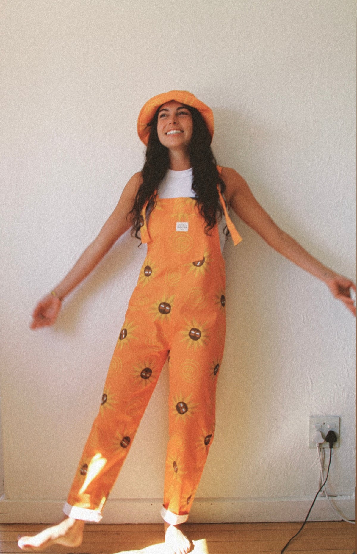 'Orange Sunflowers' Long dungaree