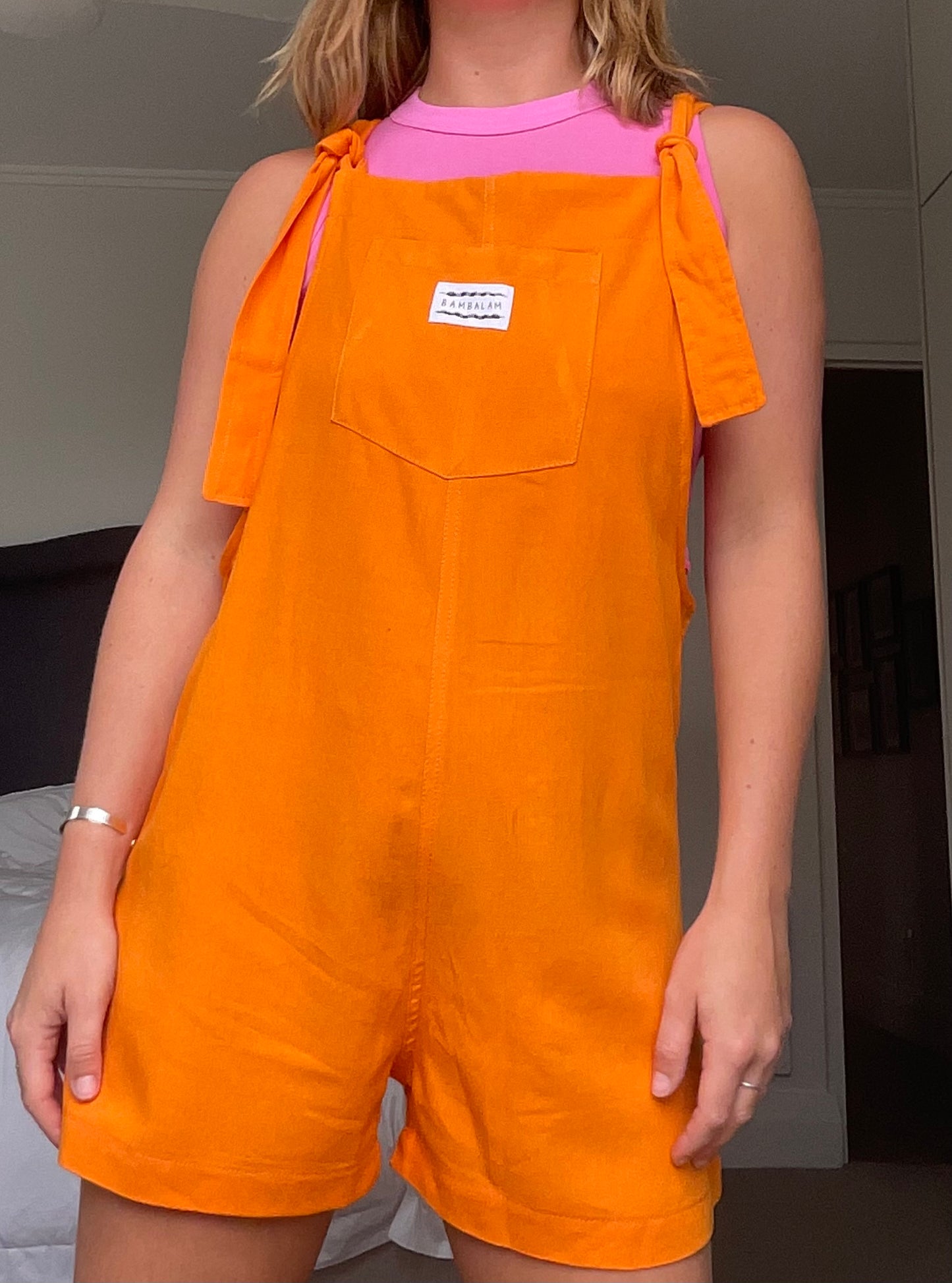 Peto corto 'Lino rayado naranja'