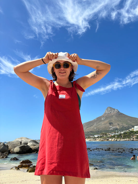 'Red ray-linen' Dress dungaree