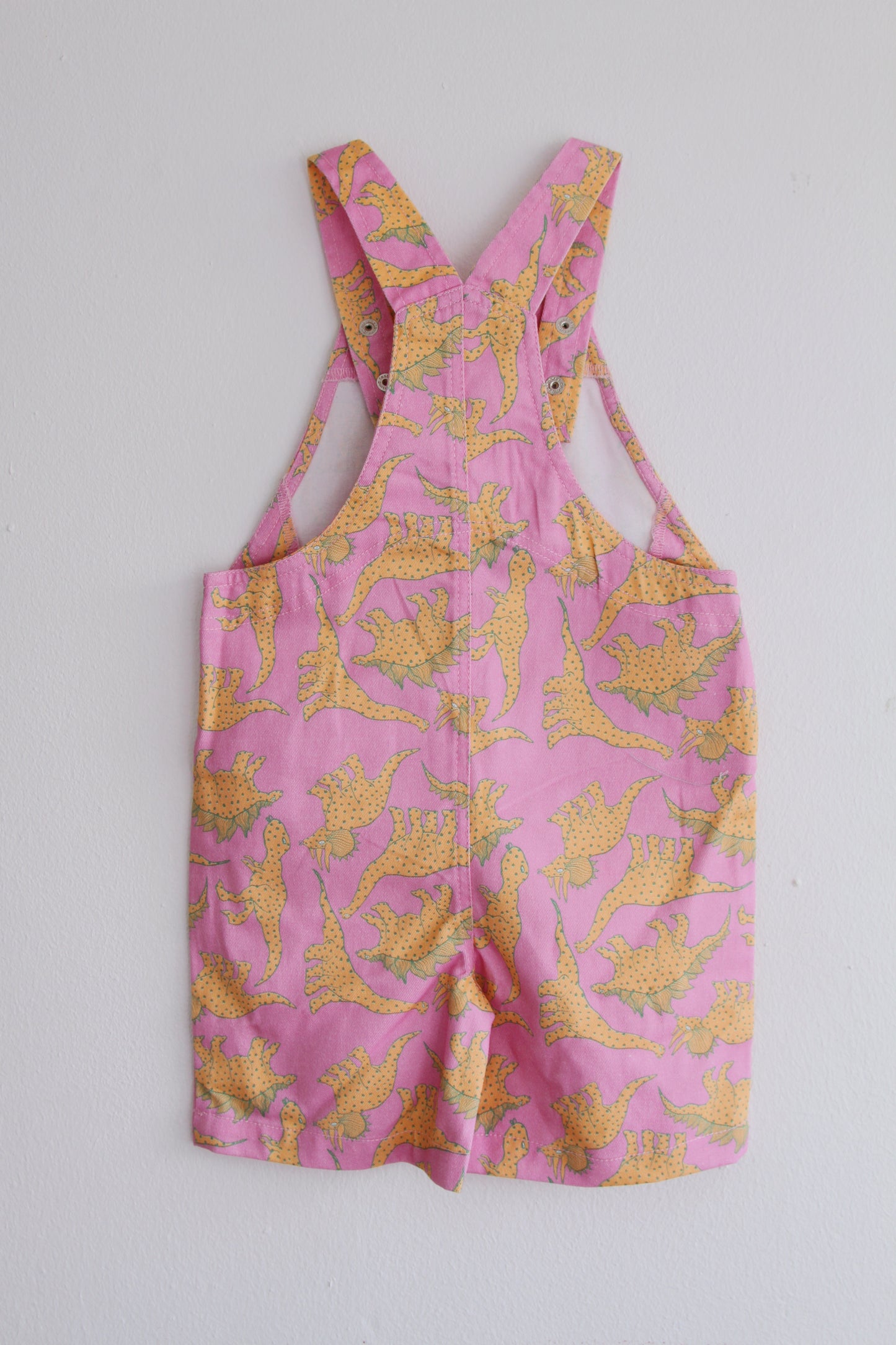 'Baby pink dinosaurs' Kids short dungaree