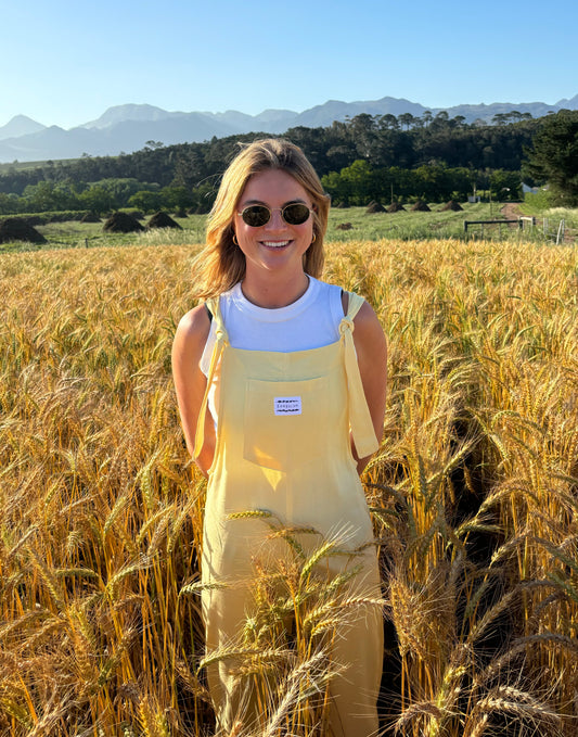 'Baby yellow ray-linen' Long dungaree