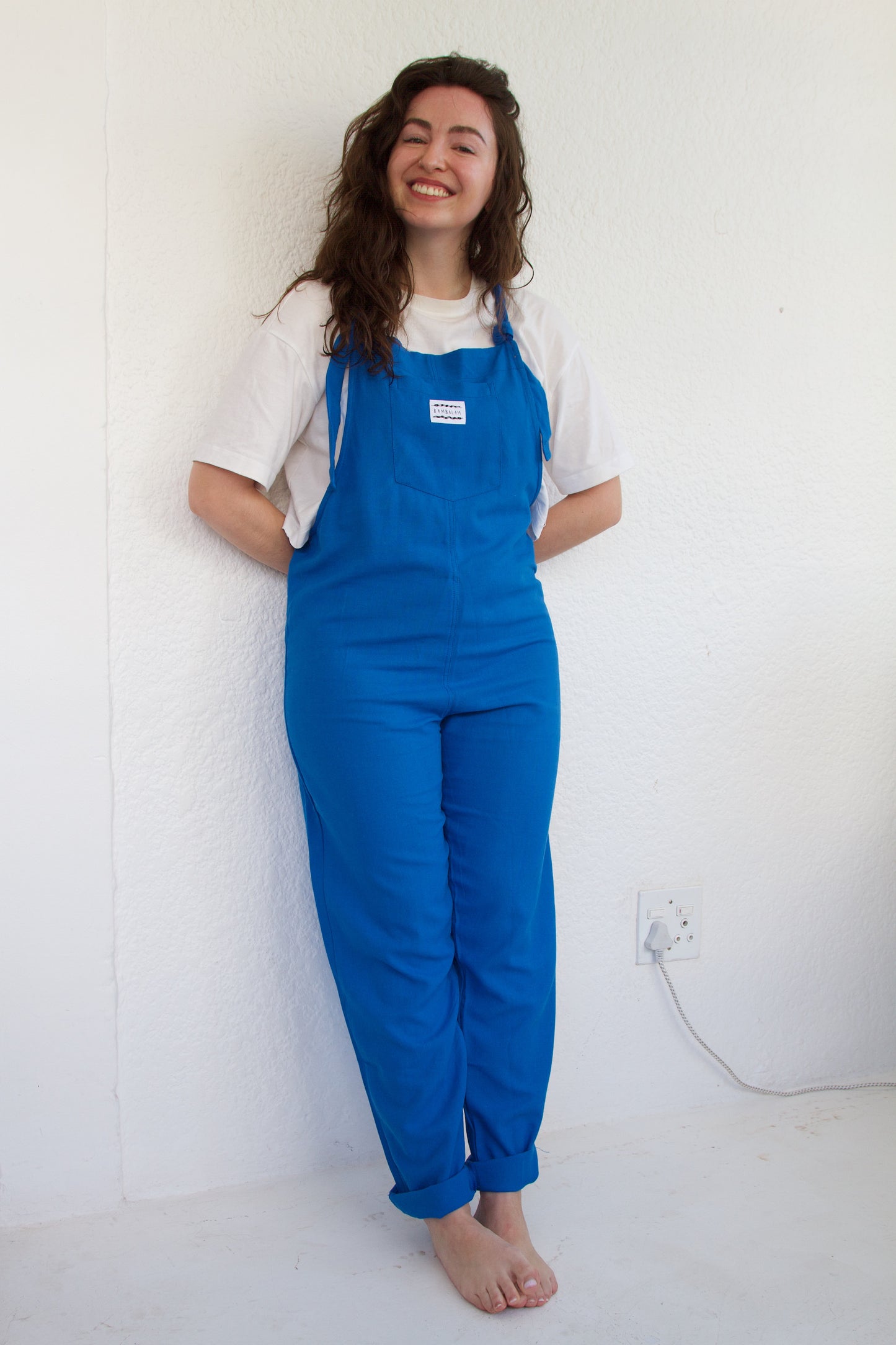 'Blue ray-linen' Long dungaree