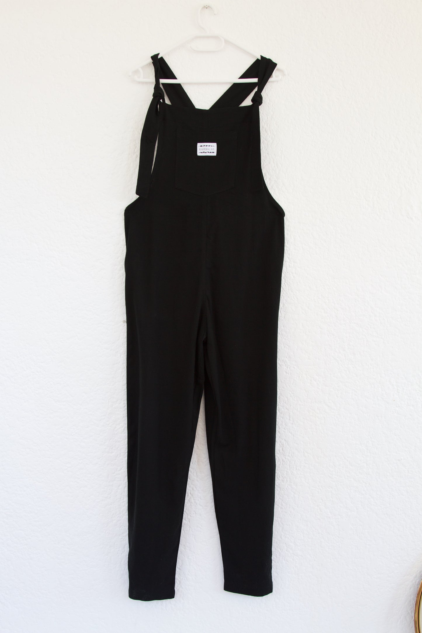 'Black ray-linen' Long dungaree