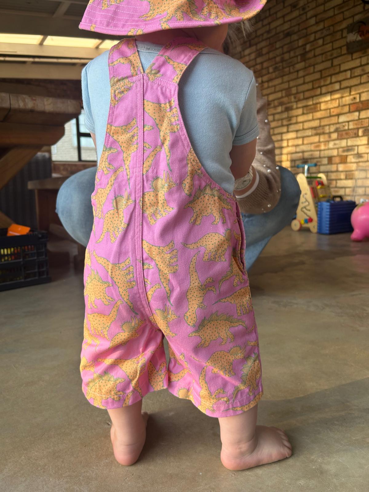 'Baby pink dinosaurs' Kids short dungaree