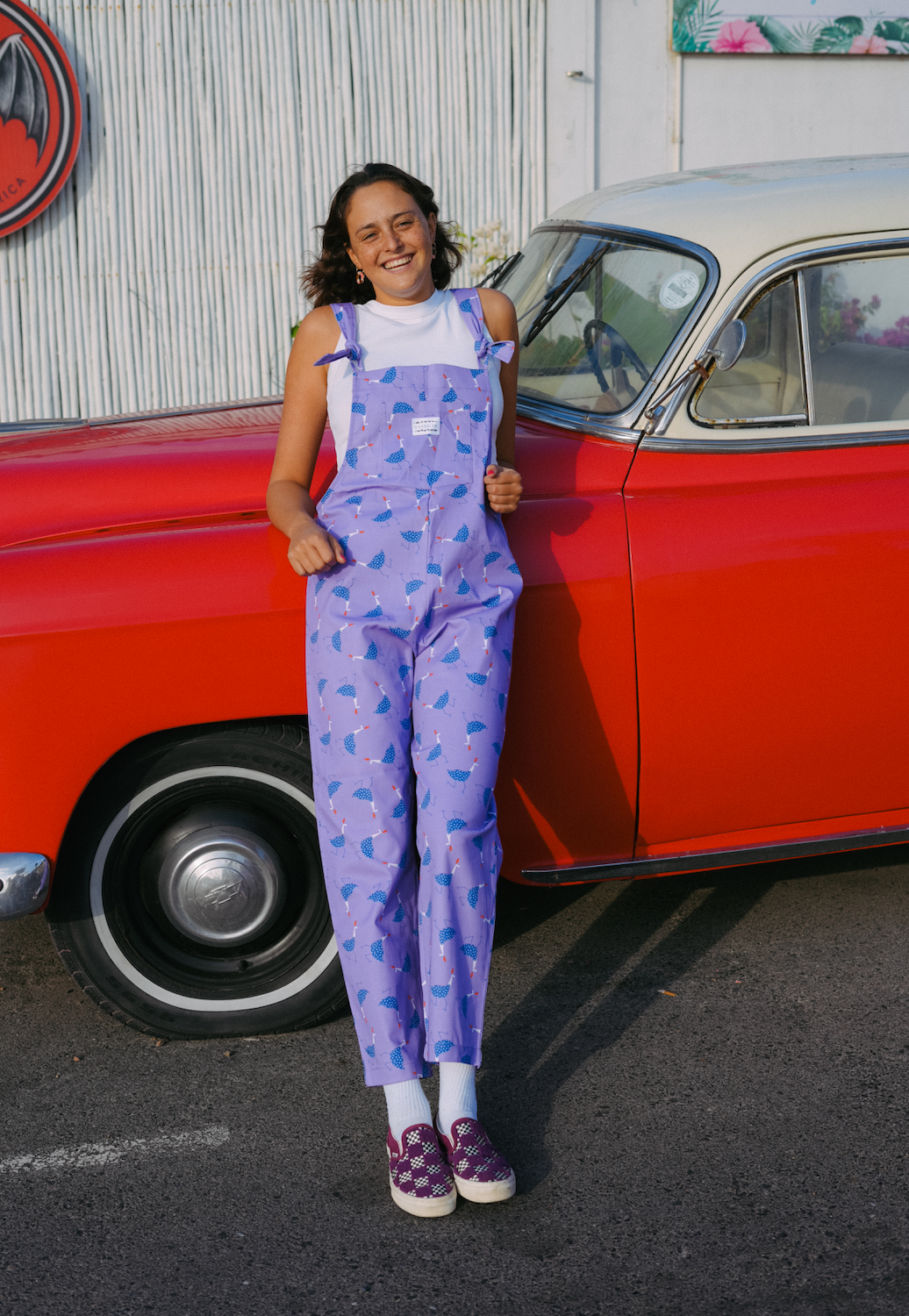 'Flirty fowl' Long dungaree