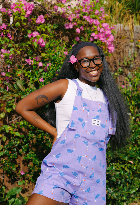 'Flirty Fowl' Short dungaree