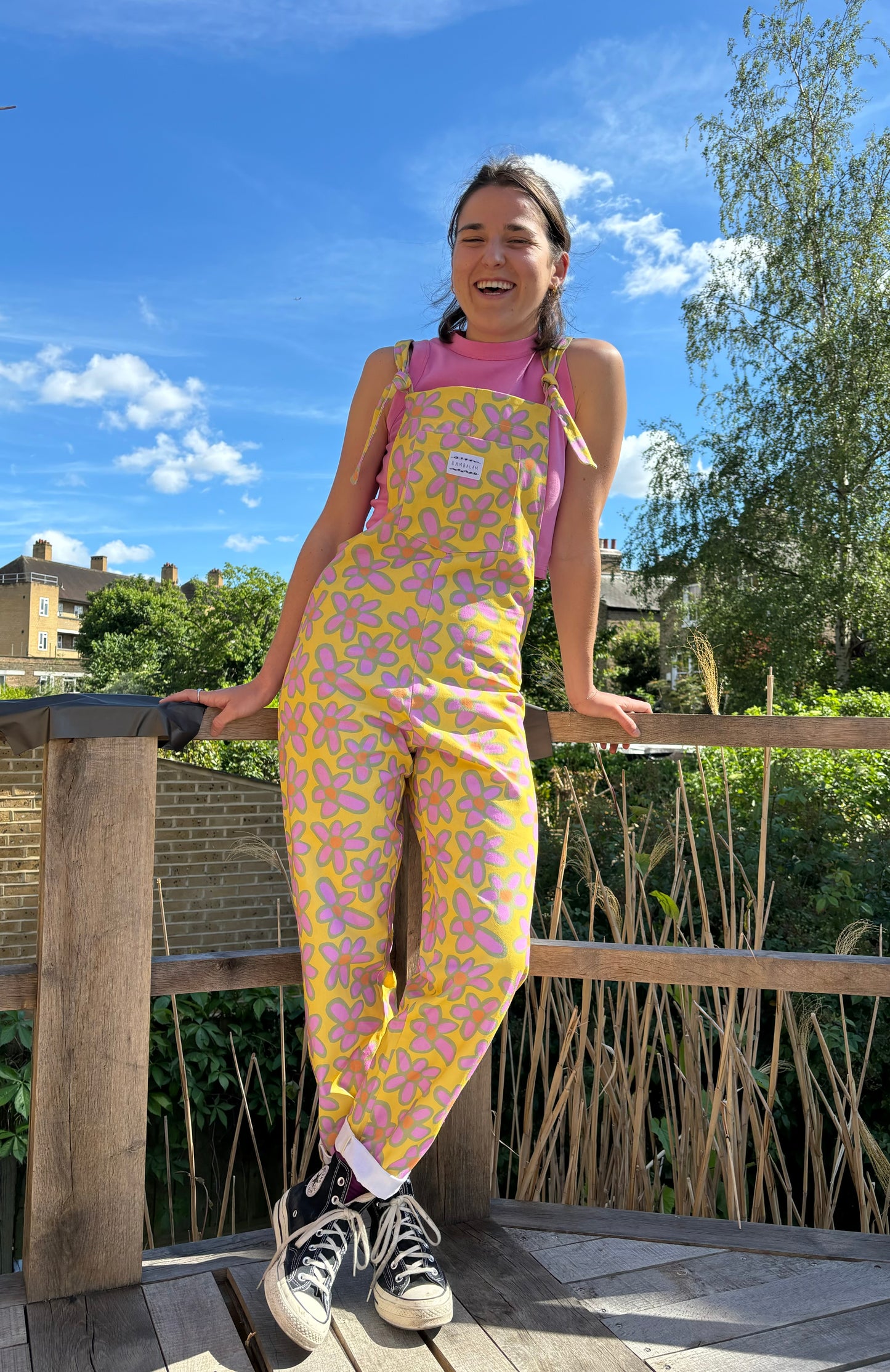 'Oopsie Daisies yellow' Long dungaree
