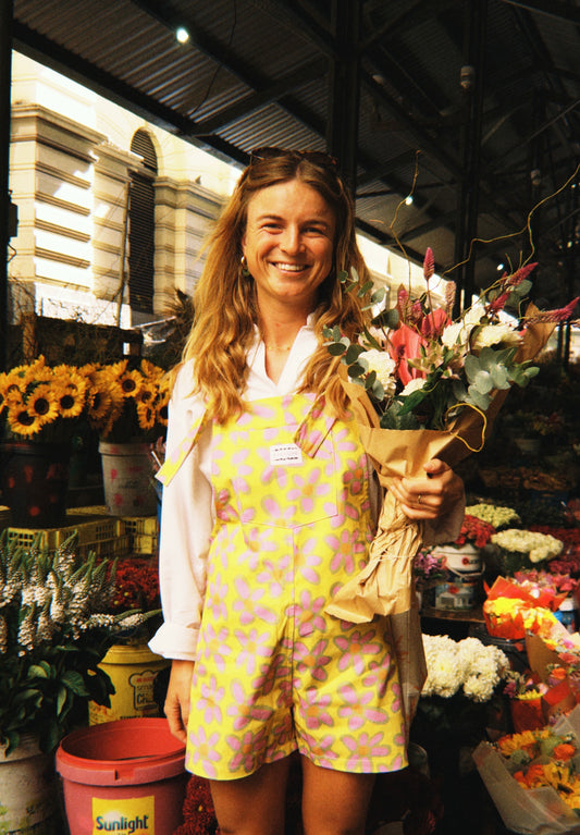 'Oopsie Daisies yellow' Short dungaree