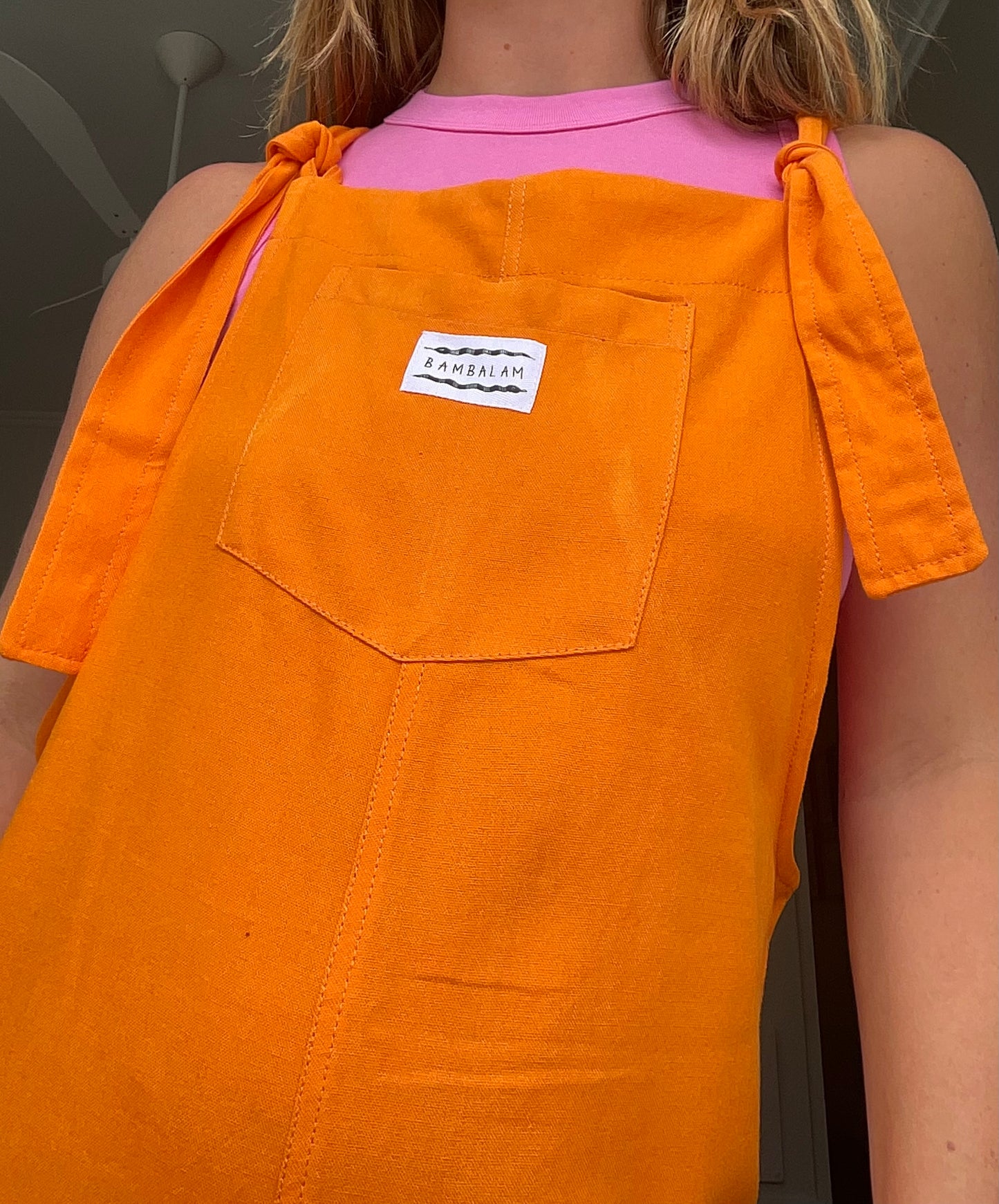 'Orange ray-linen' Short dungaree