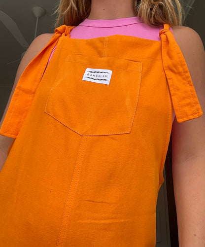 'Orange ray-linen' Short dungaree